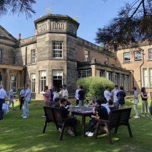 students outside eating