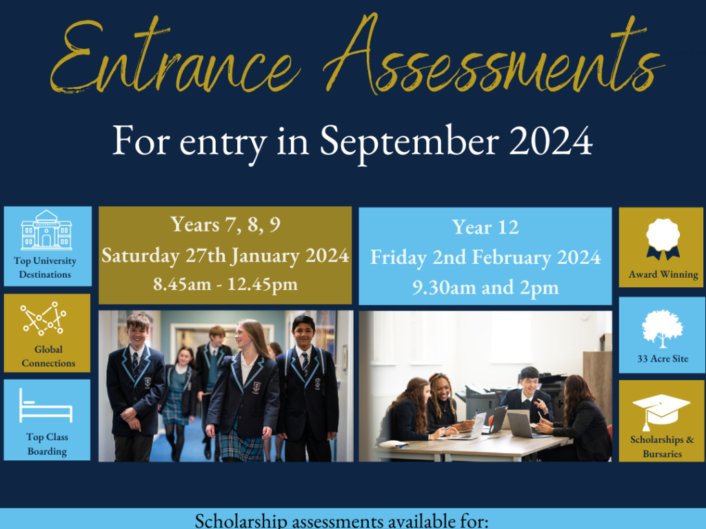 Register for Entrance Assessments for entry into years 7,8,9 and 12
